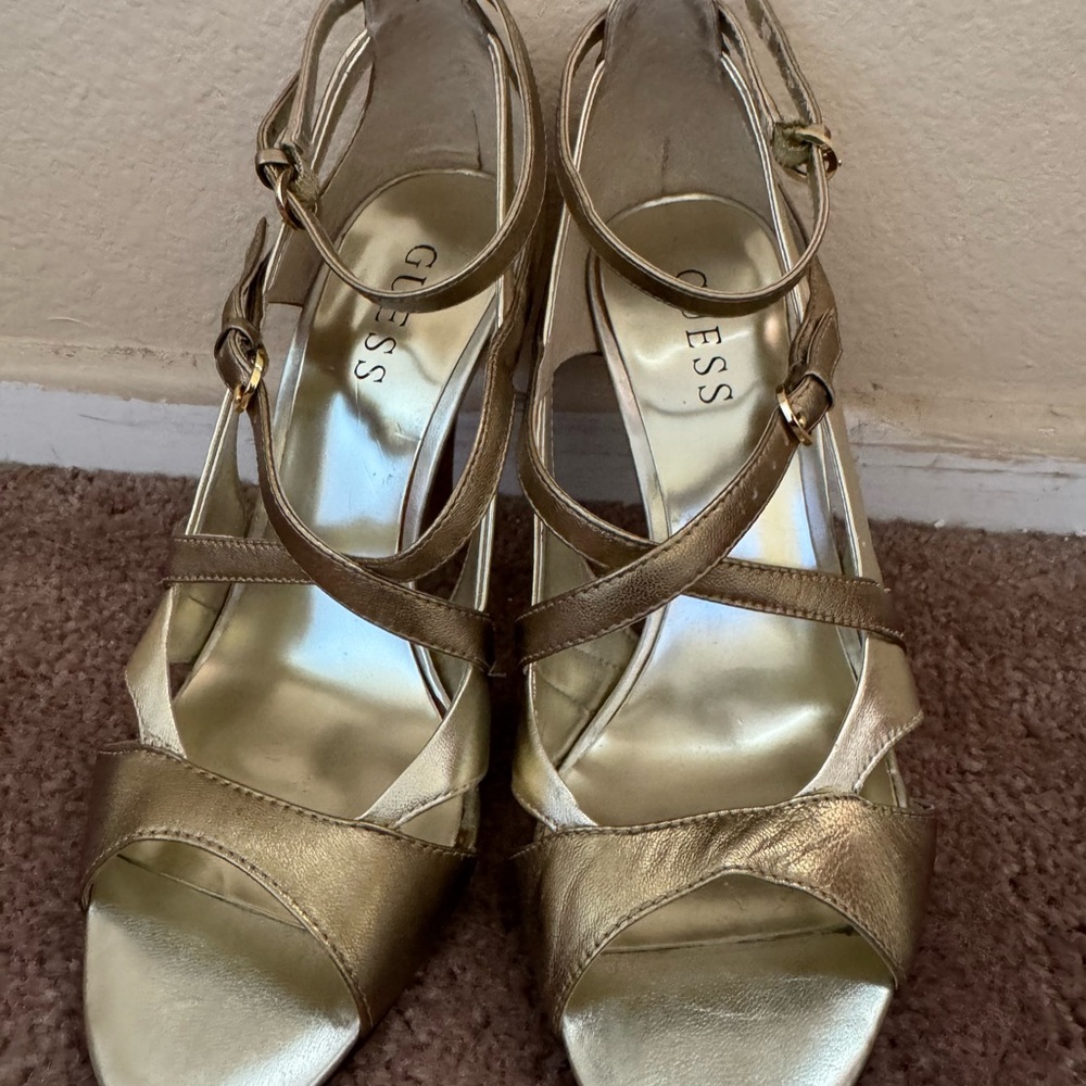 Guess Metallic Gold Strappy Heels